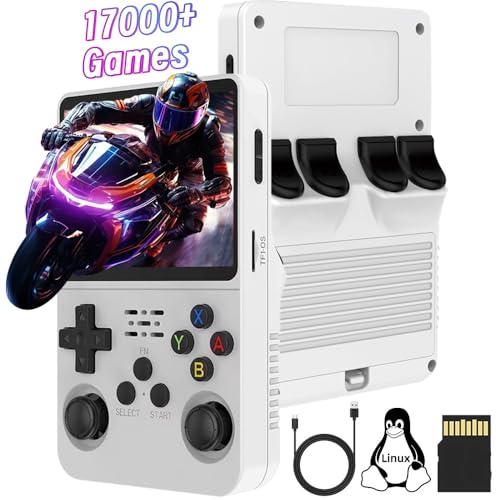R36S Handheld Spielkonsole, 128G TF Karte 17000+ Spiele 10+ Emulatoren Retro Handheld, 3,5 Zoll IPS Bildschirm Open Source Linux System Handheld Emulator mit Dual 3D Joysticks von Temoo