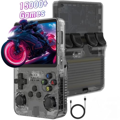 R36S Handheld Spielkonsole, 64G TF Karte 15000+ Spiele 10+ Emulatoren Retro Handheld, 3,5 Zoll IPS Bildschirm Open Source Linux System Handheld Emulator mit Dual 3D Joysticks von Temoo