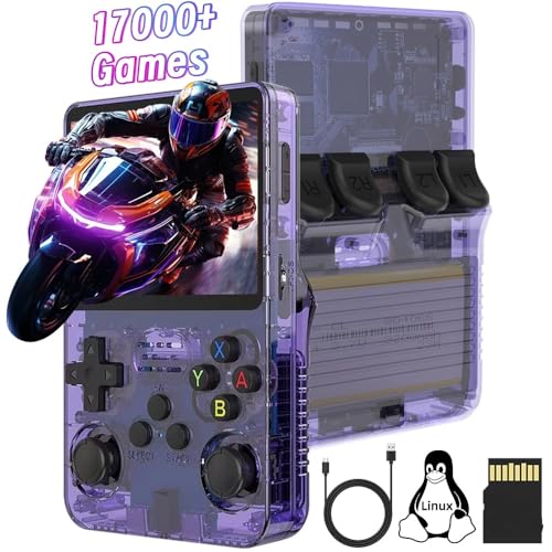 R36S Handheld Spielkonsole, 128G TF Karte 17000+ Spiele 10+ Emulatoren Retro Handheld, 3,5 Zoll IPS Bildschirm Open Source Linux System Handheld Emulator mit Dual 3D Joysticks von Temoo