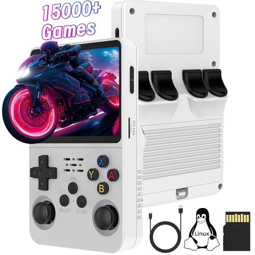 R36S Handheld Spielkonsole, 64G TF Karte 15000+ Spiele 10+ Emulatoren Retro Handheld, 3,5 Zoll IPS Bildschirm Open Source Linux System Handheld Emulator mit Dual 3D Joysticks von Temoo