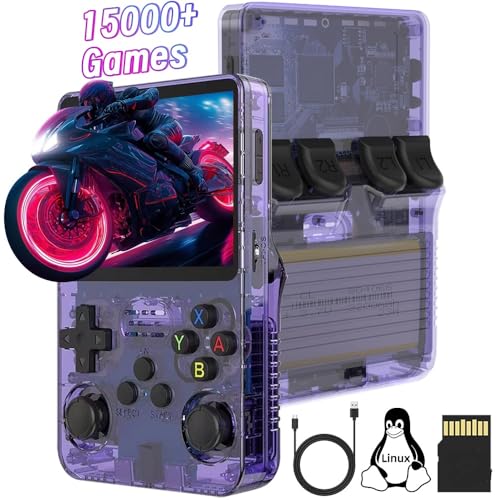 R36S Handheld Spielkonsole, 64G TF Karte 15000+ Spiele 10+ Emulatoren Retro Handheld, 3,5 Zoll IPS Bildschirm Open Source Linux System Handheld Emulator mit Dual 3D Joysticks von Temoo