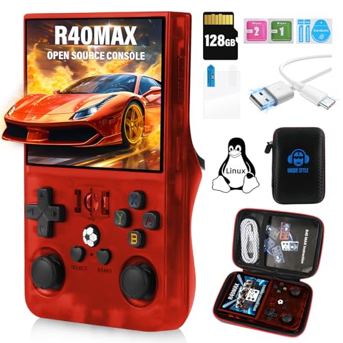 R40MAX Retro Handheld Spielkonsole, 3,5 Zoll IPS Bildschirm Open Source Linux System Retro Spielekonsole, 128G TF Karte 2W+ Spiele 30+ Emulatoren 4000mAh Akku Emulator Handheld von Temoo