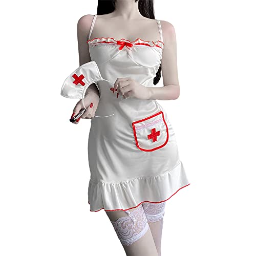 Damen Sexy Freche Krankenschwester Arzt Dessous Cosplay Kleid Erwachsene Spitze Krankenschwester Damen Kleid (Rot) von Temptshow