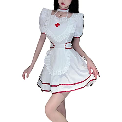 Temptshow Damen Sexy Freche Krankenschwester Arzt Dessous Cosplay Kleid Erwachsene Spitze Krankenschwester Frauenkleid (weiß2) von Temptshow