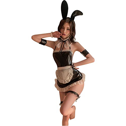 Temptshow Damen Unterwäsche Frech Samt Bunny Uniform Offenes Kleid Pyjama Cosplay Sexy Dienstmädchen Kleid (schwarz) von Temptshow