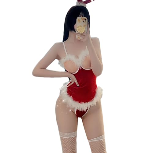 Damen Weihnachten Dessous Cosplay Sexy Rot Teddy Dienstmädchen Anime Puppe Outfit (Red5) von Temptshow