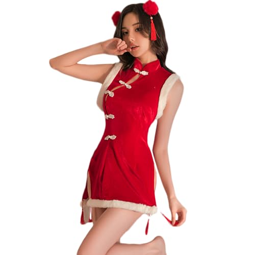 Damen Weihnachten Dessous Cosplay Sexy Rot Teddy Dienstmädchen Anime Puppe Outfit (Rot9) von Temptshow