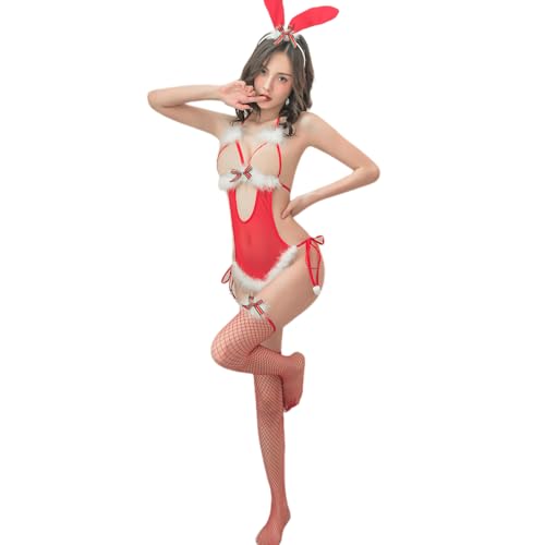 Frauen Weihnachten Dessous Cosplay Sexy Rot Teddy Dienstmädchen Anime Puppe Outfit (Rot) von Temptshow