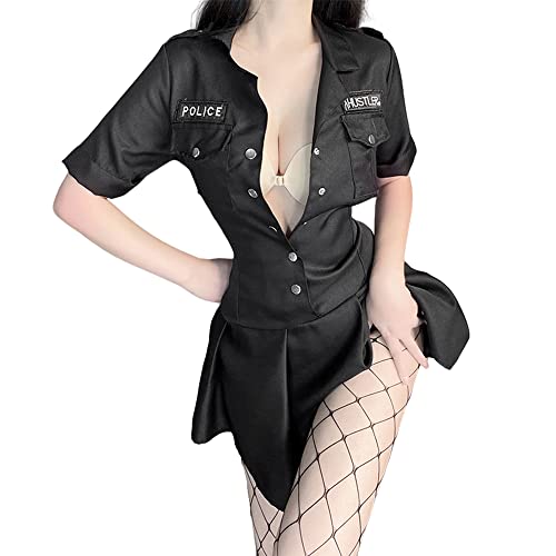 Sexy Polizistin Cosplay Halloween Kostüm Perspektive Anime Erwachsene Dessous (schwarz) von Temptshow
