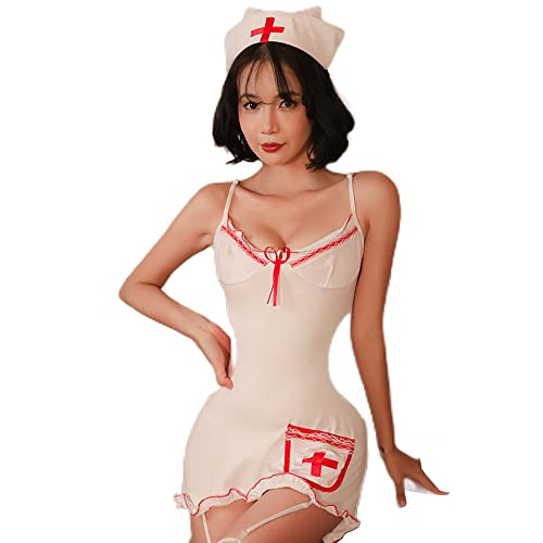 Sexy Rollenspiel-Kostüme für Frauen Krankenschwester Outfit Japanisch Anime Frech Hosenträger Oberlos Jumpsuit Nachthemd ( von Temptshow