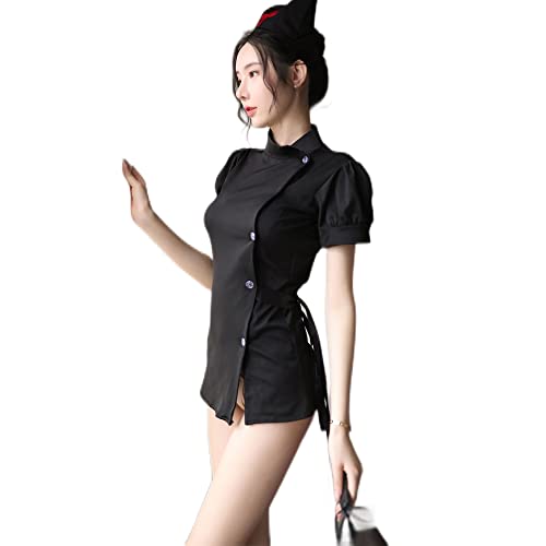 Temptshow Sexy Rollenspiel-Kostüme für Damen, Krankenschwester-Outfit, japanisches Anime, freche Hosenträger, Topless Jumpsuit, Nachthemd (Schwarz2) von Temptshow