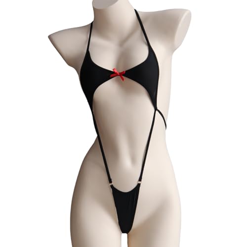 Temptshow Frauen Cosplay Japanische Anime Niedliche Enge Unterwäsche Halloween Ausgehöhlter Overall Eisseide Ultradünner Bikini (Schwarz) von Temptshow