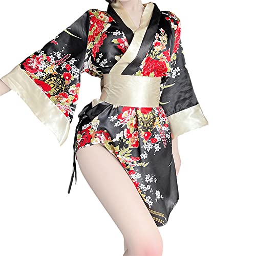 Temptshow Frauen Japanische Sexy Kimono Dessous Naughty Maid Cosplay Party Yukata Nachthemd, Schwarz, Einheitsgröße von Temptshow