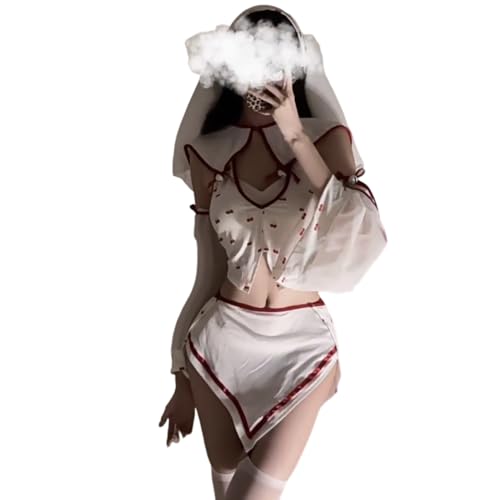 Temptshow Frauen Retro Chinesische Spitze Cheongsam Japanische Cosplay Anime Animation Stickerei Unterwäsche (Weiß) von Temptshow