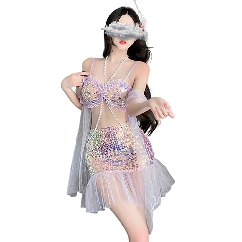 Temptshow Frauen Sexy Spitze Suspended Schlafkleid Chinesische Tänzerin Kleid Unterwäsche (lila2), Einheitsgröße von Temptshow