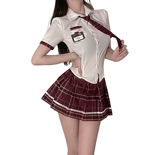 Temptshow Japanische weibliche Studentin JK Faltenrock Cosplay Anime Overall Sexy eng anliegende Pyjama-Unterwäsche (rot) von Temptshow