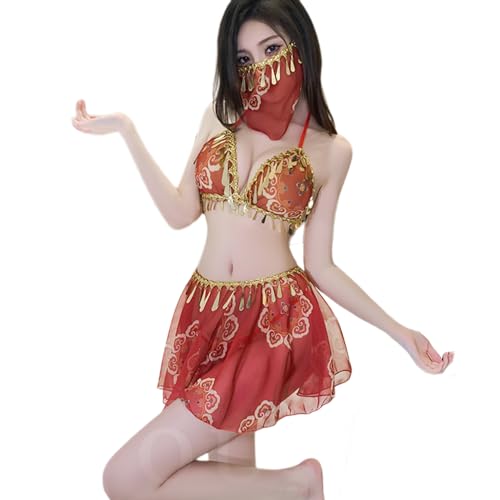Temptshow Sexy Damen-Kostüm, Bauchtänzerin, Cosplay, chinesisches Retro-Kleid, Unterwäsche, Pyjama (rot1) von Temptshow