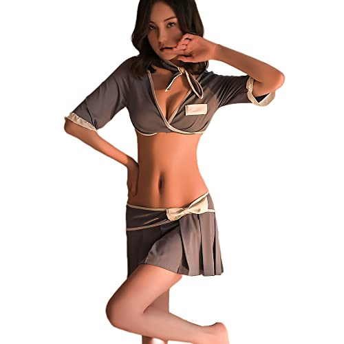 Temptshow Stewardess Cosplay Dessous Anzug Sexy Niedlich Flirten Kostüm (grau) von Temptshow