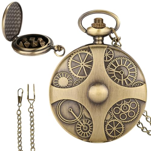 TenaLucy Mini DND Würfel Set,DND Würfel Set 7-Teilige Polyedrische D&D-Würfelset Mit Steampunk Zahnrad Taschenuhrgehäuse,DND Dice Set für Dungeons and Dragons Würfel,Rollenspiel Würfel(Bronze von TenaLucy