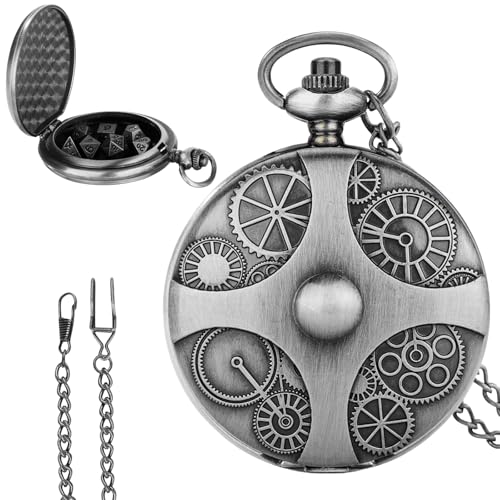 TenaLucy Mini Dnd Würfel Set,Dnd Würfel Set 7-Teilige Polyedrische D&D-Würfelset Mit Steampunk Zahnrad Taschenuhrgehäuse,Dnd Dice Set für Dungeons And Dragons Würfel,Rollenspiel Würfel,Pistole schwarz von TenaLucy
