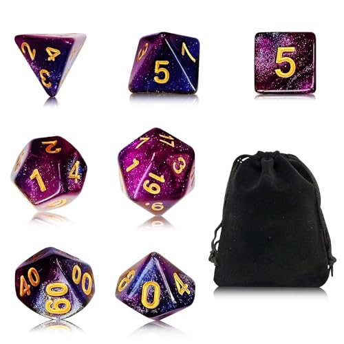 TenaLucy Würfel Set,7 Stück Acryl Polyedrische Würfel DND Würfel Set Dungeons and Dragons Starter Set di Dadi da Tavolo in Poliedrico Dadi Poliedrici,per DND D4 D6 D10 B8 D12 D20(Lila Blau) von TenaLucy