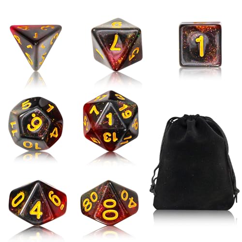 TenaLucy Würfel Set,7 Stück Acryl Polyedrische Würfel DND Würfel Set Dungeons and Dragons Starter Set di Dadi da Tavolo in Poliedrico Dadi Poliedrici,per DND D4 D6 D10 B8 D12 D20(Schwarz und Rot) von TenaLucy