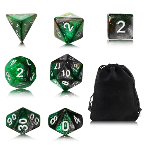 TenaLucy Würfel Set,7 Stück Acryl Polyedrische Würfel DND Würfel Set Dungeons and Dragons Starter Set di Dadi da Tavolo in Poliedrico Dadi Poliedrici,per DND D4 D6 D10 B8 D12 D20 (Schwarz Grün) von TenaLucy