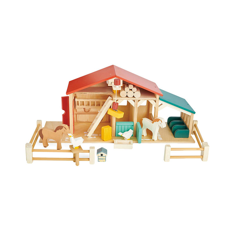 Holz-Spielzeug BAUERNHOF mit Zubehör von Tender Leaf Toys