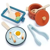 Tender Leaf 7508241 - Kochgeschirr (Töpfe, Pfannen u. Zubehör), Mini Chef, Spielküchen-Zubehör, Holz, 13-teilig von Tender Leaf Toys