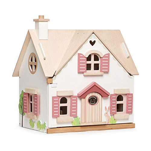 Tender Leaf Puppenhaus, Chalet 'Cottontail' 44 x 33,2 x 47,5 cm, eine Landhaus mit einem Möbel-Set (Puppen werden separat verkauft), aus Holz, in Box 43 x 12,8 x 46 cm, 3 + von Tender Leaf Toys