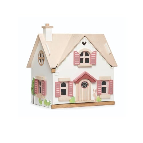 Tender Leaf Puppenhaus, Chalet 'Cottontail' 44 x 33,2 x 47,5 cm, eine Landhaus mit einem Möbel-Set (Puppen werden separat verkauft), aus Holz, in Box 43 x 12,8 x 46 cm, 3 + von Tender Leaf Toys