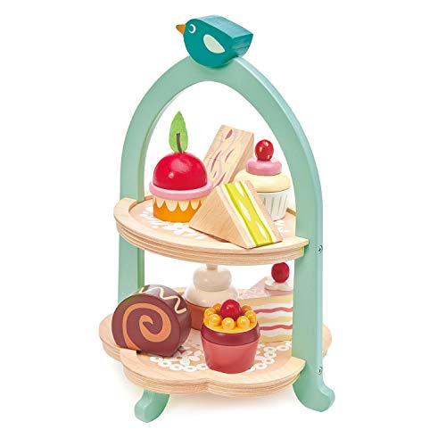 Tender Leaf Toys Birdie Nachmittagsteeständer - Realistischer Kuchen- und Gebäckturm für Teeparty - Dessertteller mit verschiedenen Keksen und Leckereien, fantasievolles Rollenspiel - ab 3 Jahren von Tender Leaf Toys
