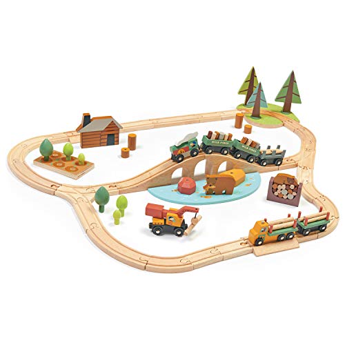 Tender Leaf Toys Eisenbahn Wald mit Zubehör (Holzspielzeug, Material Holz, Kinderspielzeug, fördert die Feinmotorik, Bunt) 7508702 von Tender Leaf Toys