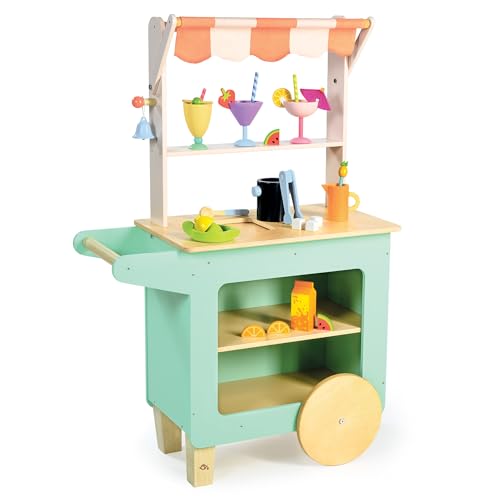 Tender Leaf Toys - Getränkewagen – buntes hölzernes Mocktail-Bar-Spielset auf Rädern – interaktiver Ständer mit 27 Zubehörteilen für Jungen und Mädchen – fördert fantasievolles Spielen und soziale von Tender Leaf Toys