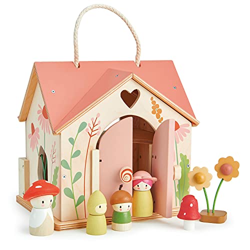 Tender Leaf Toys Rosewood Cottage Puppenhaus mit Möbelzubehör und Puppen – fantasievolles Spielen für Kinder mit Waldfee von Tender Leaf Toys