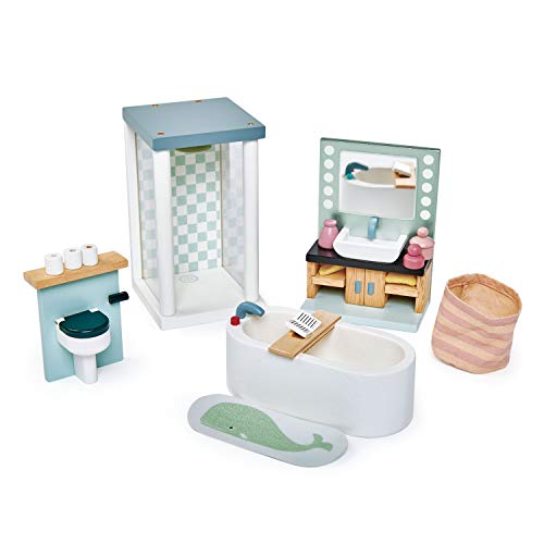 Tender Leaf Toys Badezimmer (Material Holz, Kinderspielzeug, Puppenmöbel, unterstützt die Feinmotorik, Mini-Spielzeug) 7508151 von Tender Leaf Toys