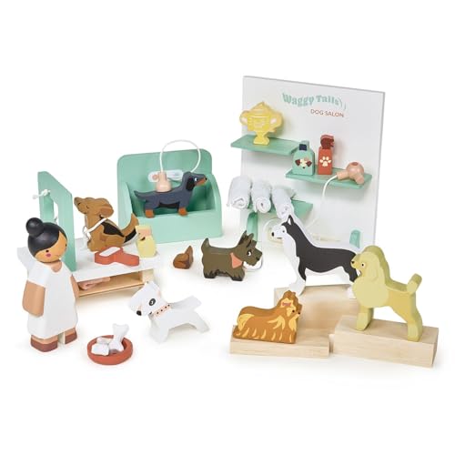 Tender Leaf Toys Waggy Tails Hundesalon – Interaktives Holzpflege-Set für Kinder – lustiges Rollenspiel – Verantwortung lernen, Feinmotorik verbessern – Geschenk von Tender Leaf Toys