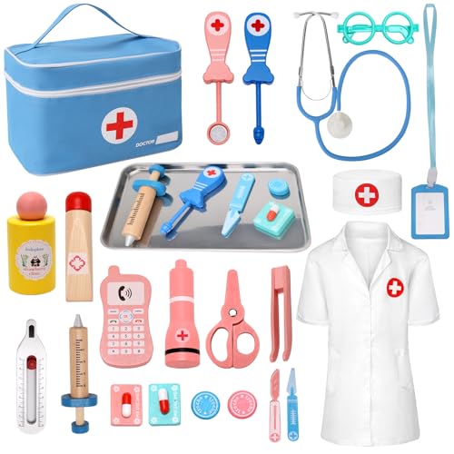 Teneytoyz Arztkoffer Kinder Holz, Doktorkoffer Kinder mit Echtem Stethoskop, Thermometer, Spritze, Arzttasche und Arztkittel, Geschenk für Kinder Rollenspiele Spielzeug ab 2 3 4 5 Jahren Teneytoyz Arztkoffer Kinder Holz, Doktorkoffer Kinder mit Echtem Stethoskop, Thermometer, Spritze, Arzttasche und Arztkittel, Geschenk für Kinder Rollenspiele Spielzeug ab 2 3 4 5 Jahren von Teneytoyz