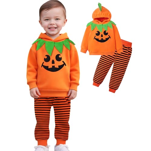 Halloween Kostüm Kürbis Kinder, Süßes Kürbis-Kostüm für Jungen und Mädchen, Langarm Halloween Costume Kids, Halloween Kostüm Kinder für Von 2-6 Jahre, Faschingskostüm Kinder Kapuzenbody+Streifenhose von TenhCreek