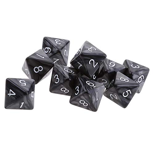 Tenlacum 10 x 8-seitige D8-Würfel, polyedrisch, für Dungeons and Dragons, Rollenspiele, Würfel, Geschenk, schwarz von Tenlacum