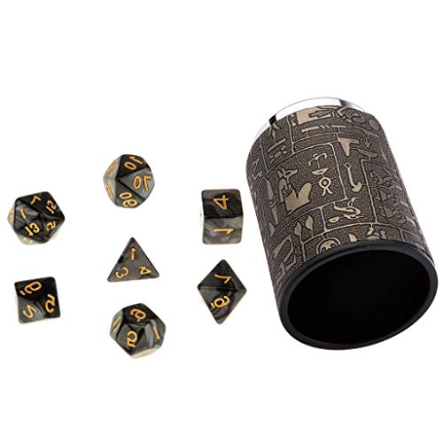 Tenlacum 7 Stück schwarze mehrseitige D4-D20-Würfel mit 1 Würfelbecher für Dungeons & Dragons D&D TRPG Warhammer Party Rollenspiel Spielzeug von Tenlacum