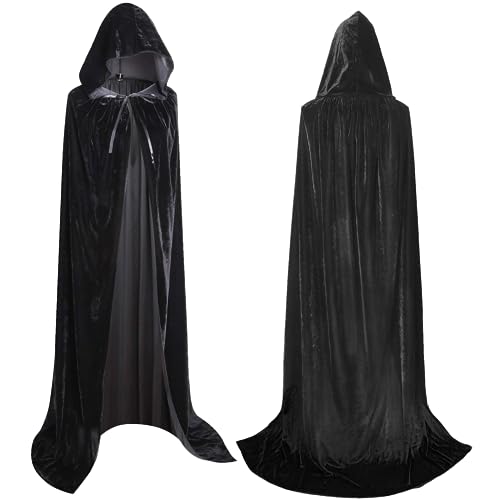 Umhang mit Kapuze, Halloween Schwarzer Cape Vampir Kostüm für Damen Herren Erwachsene und Kinder, Darth Vader Cape Mittelalter Mantel für Halloween Karneval Cosplay von Tenuevo