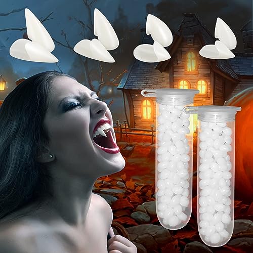 Vampir Fangs Kit, 4 Größen Vampire Zähne Erwachsene Kinder Gefälschte Zahnersatz mit 2 Rohr Thermoplastisches Harz für Halloween Cosplay Kostüm Party Prop Dekoration (Beige) von Tenuevo