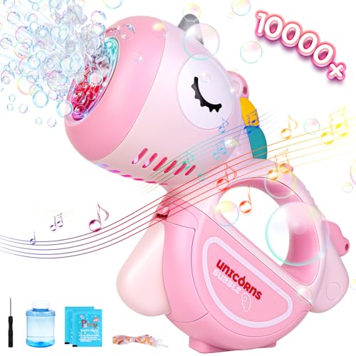Tragbare Seifenblasenmaschine Kinder,Unicorn Seifenblasenmaschine mit Licht und Musik, Gartenspielzeug Kinder, Blasenspielzeug für Geburtstag Party Hochzeit Outdoor von Tenuiskft