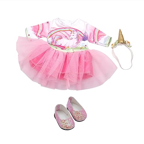 Teogneot Puppenkleidungsset, 18 Zoll Puppenkleidung = Hut + Kleid + Schuhe + Kleiderbügel, Puppenzubehör passt 45 cm (Kleid-Hut) von Teogneot
