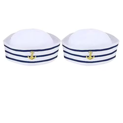 Teogneot 2 Stück Matrosenmütze Kapitänsmütze Marine Hut Blau mit Weißen Segelhüten für Kinder Marine Kostüm Zubehör, Verkleidung Party von Teogneot