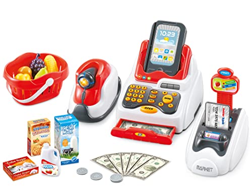 Teorema 66931 - Einkaufsset für Kinder mit Scanner, Handfläche und Lautsprecher, Lichteffekte, mit Einkaufskorb und realistischen Lebensmitteln von Teorema Giocattoli