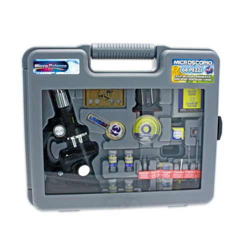 Teorema 74213 - Koffer mit Mikroskop aus Metall für Kinder, 100-200-300-600-1200X Zoom mit Zubehör, 68 Stück von Teorema Giocattoli
