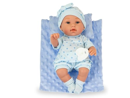 Teorema Babypuppe, weiches Vinyl, lebensecht, mit Schnullern, Kissen und Blauer Decke von Teorema Giocattoli
