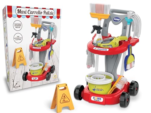 Teorema Giocattoli, Maxi Wagen für Kinder mit batteriebetriebenem Handstaubsauger, komplettes Reinigungsset mit Besen und Schaufel für Kinder, Eimer und viel Zubehör, Imitationsspiel, Höhe 55 cm Teorema Giocattoli, Maxi Wagen für Kinder mit batteriebetriebenem Handstaubsauger, komplettes Reinigungsset mit Besen und Schaufel für Kinder, Eimer und viel Zubehör, Imitationsspiel, Höhe 55 cm von Teorema Giocattoli